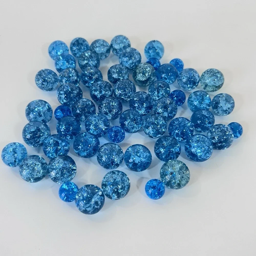Vintage 1970s Crackle Light Blue Glass Marbles S-L Sparkle 54 Ct Fish Tank Decor